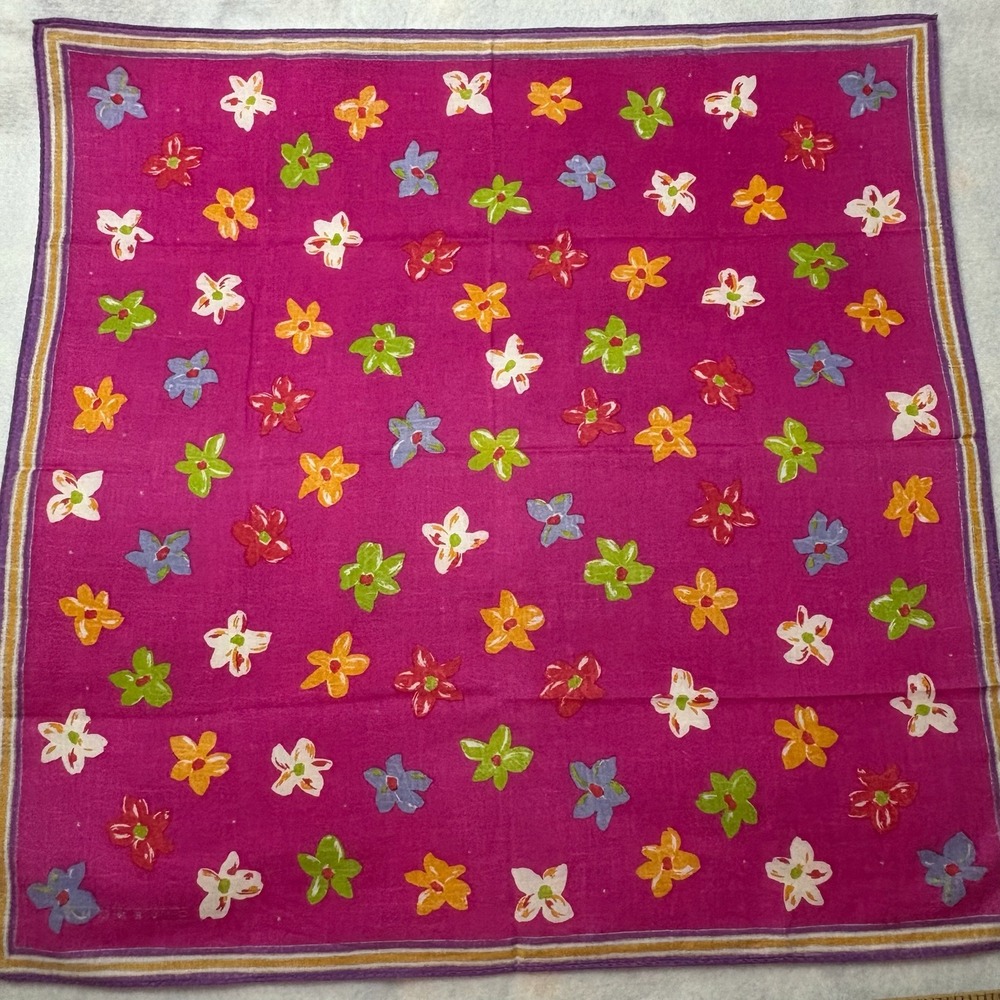 Vtg GIVENCHY Scarf Handkerchief Floral Cotton Blend Magenta Pink 18.5"